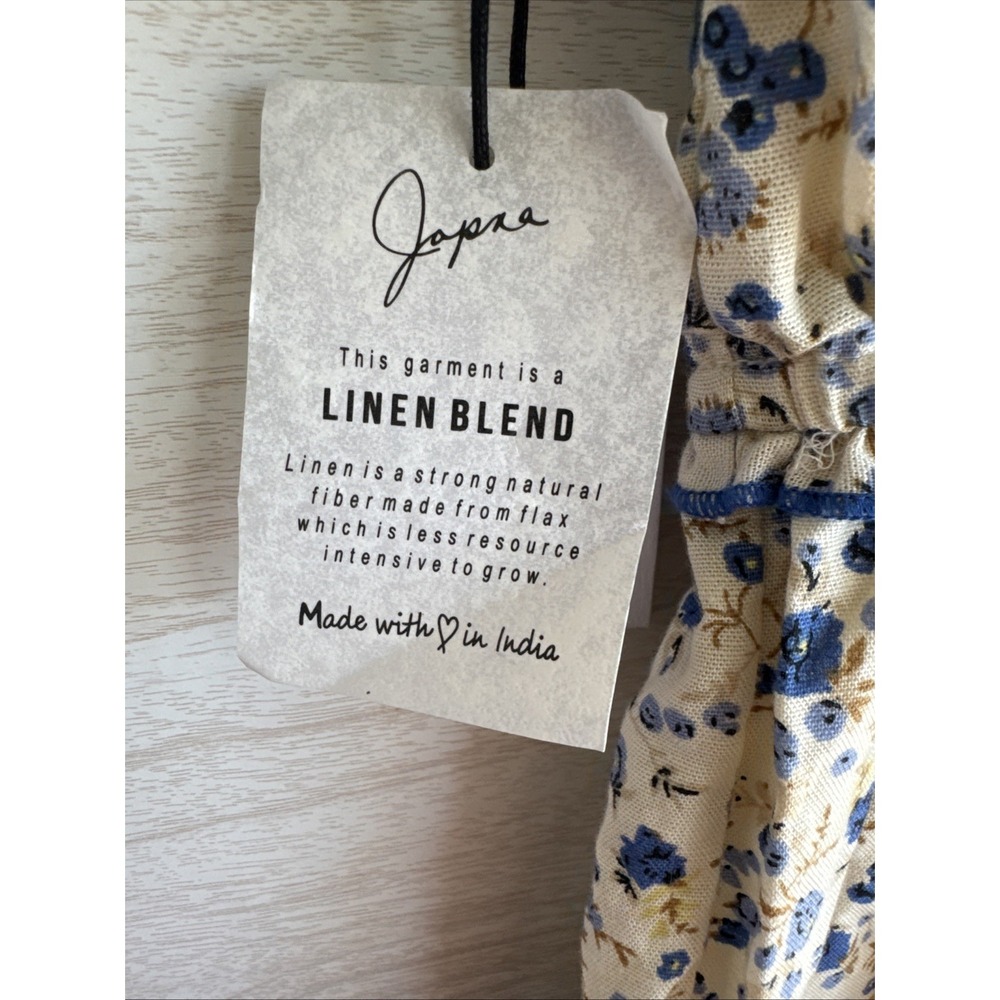 NWT JAPNA linen blend blue and white floral babydoll mini dress Sz XS - Picture 10 of 10